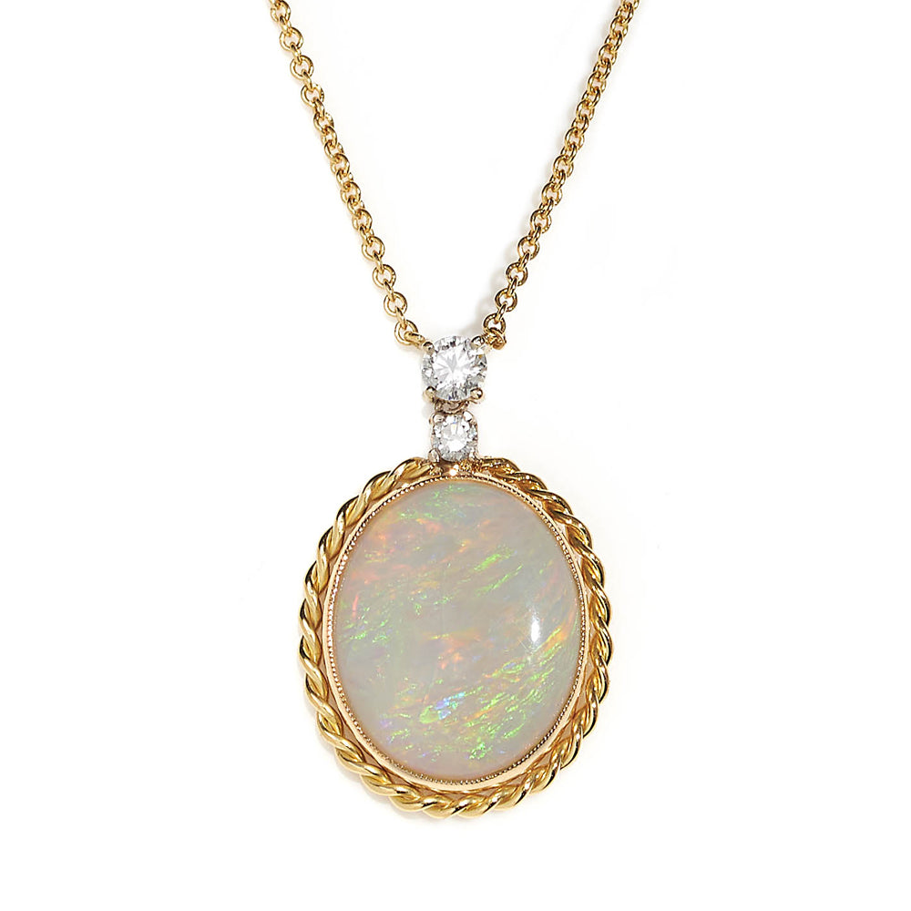 Opal and Diamond Pendant Necklace