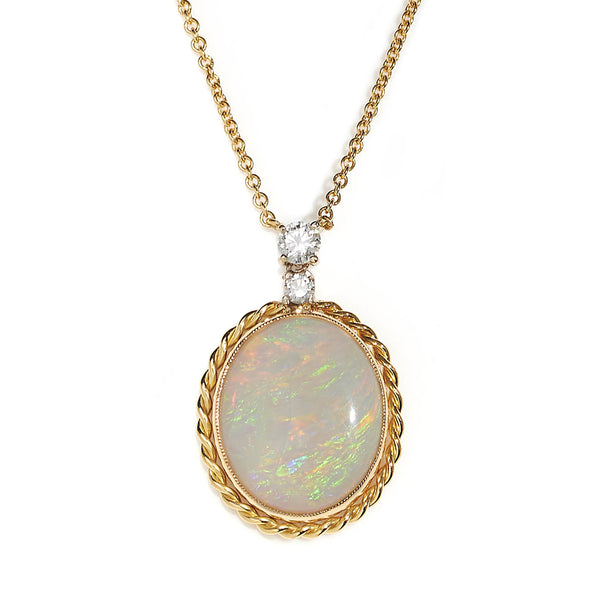 Opal and Diamond Pendant Necklace