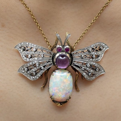Opal and gem set bee pendant