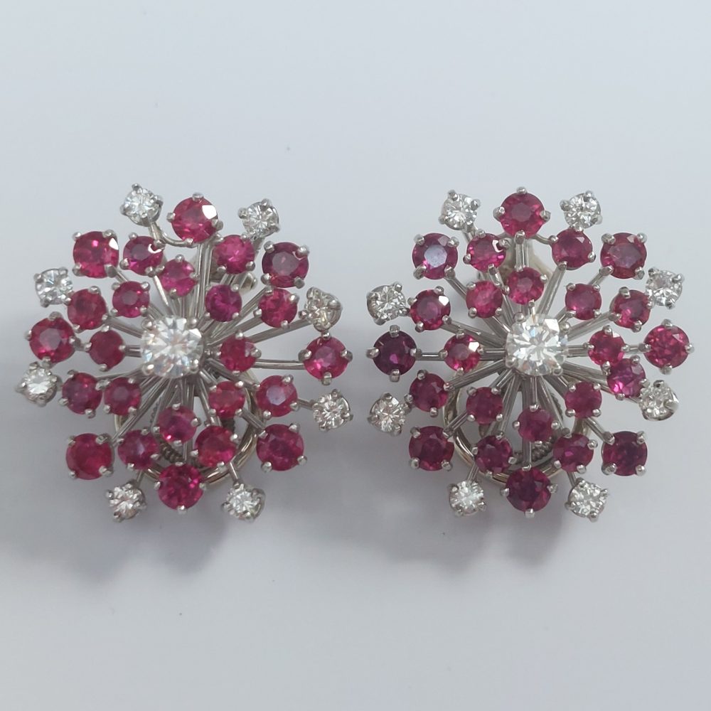 Oscar Heyman Ruby and Diamond Cluster Earrings