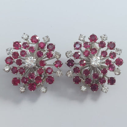 Oscar Heyman Ruby and Diamond Cluster Earrings