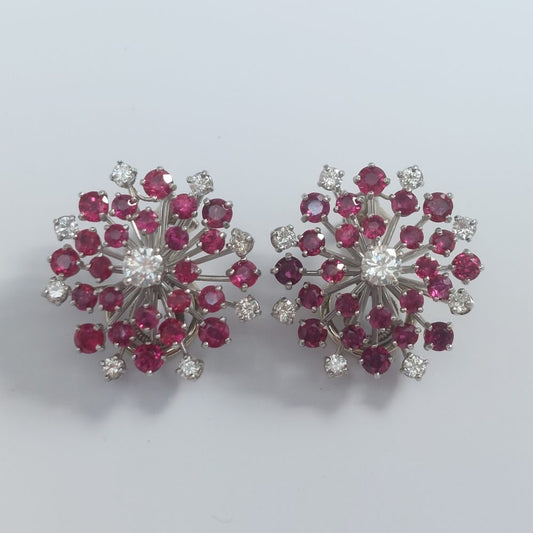 Oscar Heyman Ruby and Diamond Cluster Earrings