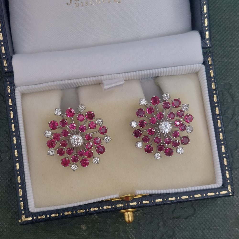 Oscar Heyman Ruby and Diamond Cluster Earrings