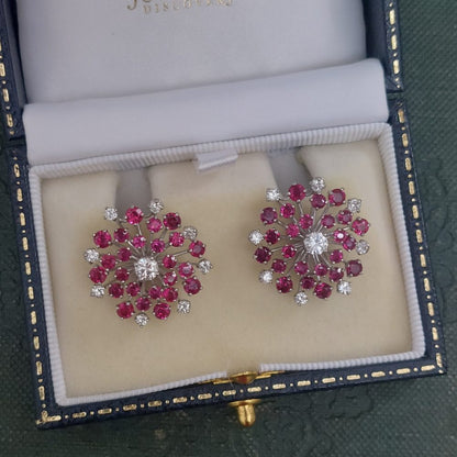 Oscar Heyman Ruby and Diamond Cluster Earrings