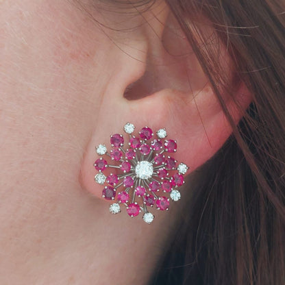 Oscar Heyman Ruby and Diamond Cluster Earrings