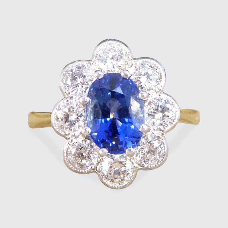 Oval 1.75ct Sapphire and Diamond Cluster Ring