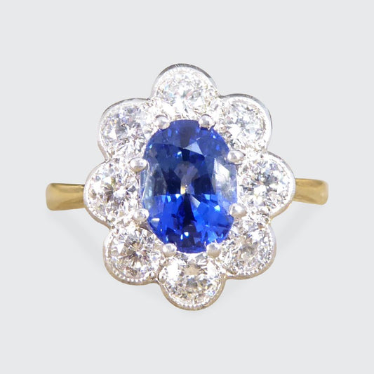 Oval 1.75ct Sapphire and Diamond Cluster Ring