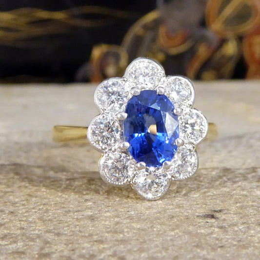 Oval 1.75ct Sapphire and Diamond Cluster Ring