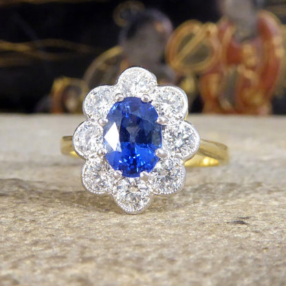 Oval 1.75ct Sapphire and Diamond Cluster Ring