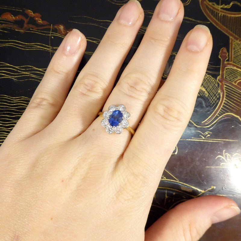 Oval 1.75ct Sapphire and Diamond Cluster Ring