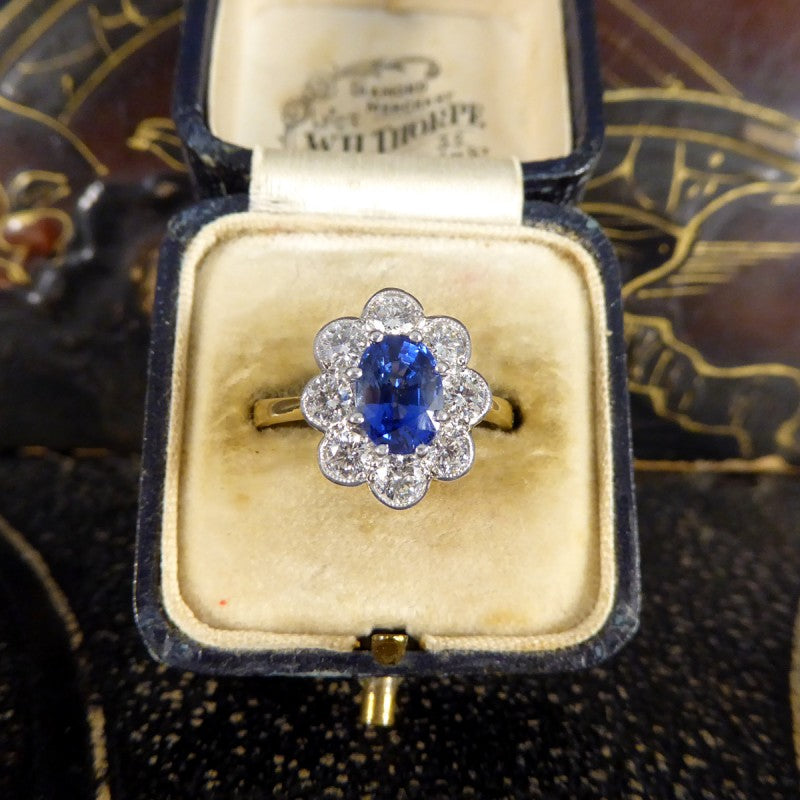 Oval 1.75ct Sapphire and Diamond Cluster Ring
