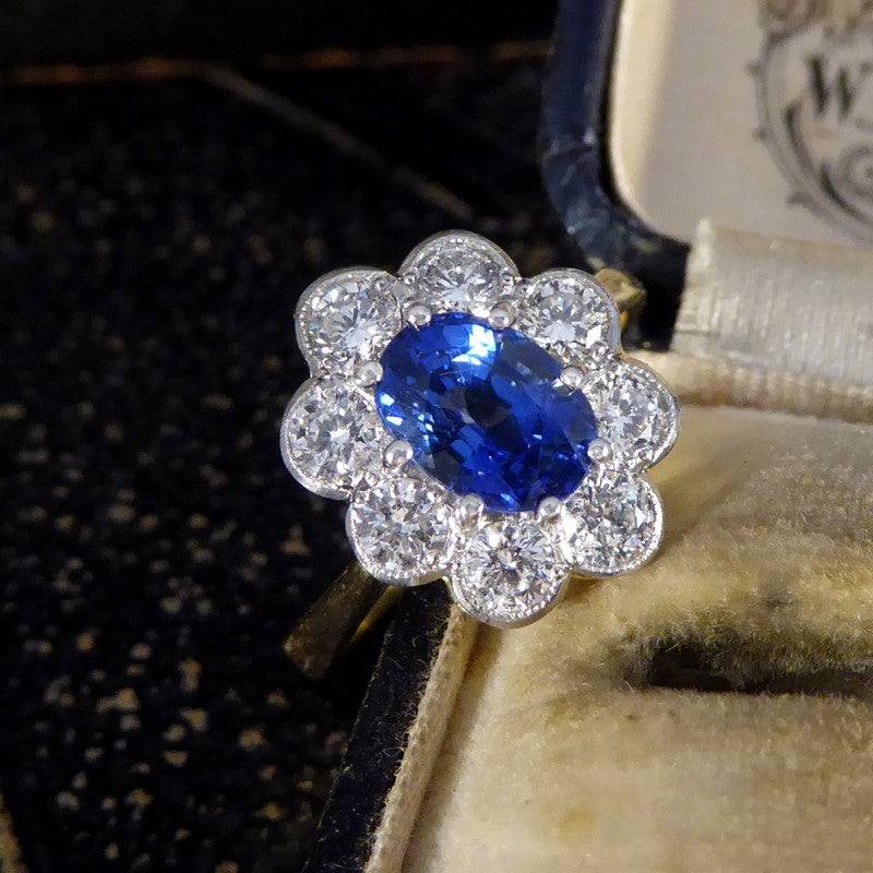 Oval 1.75ct Sapphire and Diamond Cluster Ring