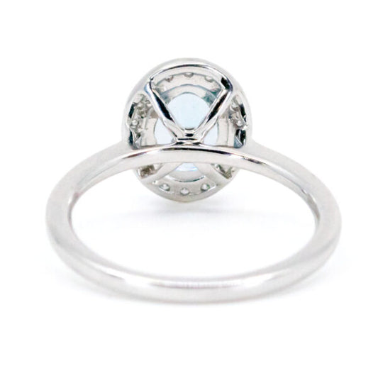 Oval Aquamarine And Diamond Cluster 18ct White Gold Ring