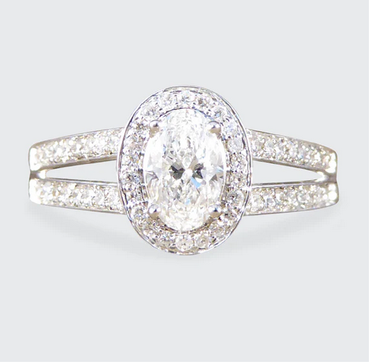 Oval Cut Diamond Cluster Ring with Diamond Set Split Shoulders