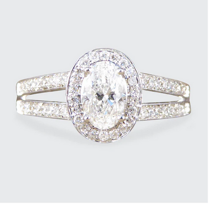 Oval Cut Diamond Cluster Ring with Diamond Set Split Shoulders