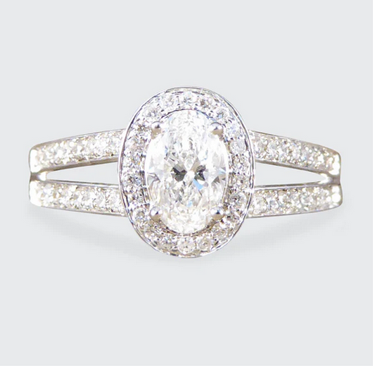 Oval Cut Diamond Cluster Ring with Diamond Set Split Shoulders