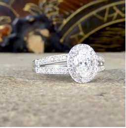 Oval Cut Diamond Cluster Ring with Diamond Set Split Shoulders