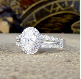 Oval Cut Diamond Cluster Ring with Diamond Set Split Shoulders