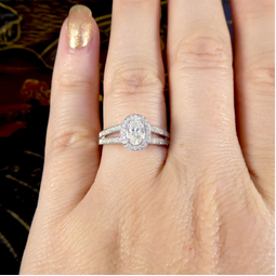 Oval Cut Diamond Cluster Ring with Diamond Set Split Shoulders
