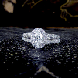 Oval Cut Diamond Cluster Ring with Diamond Set Split Shoulders