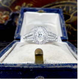 Oval Cut Diamond Cluster Ring with Diamond Set Split Shoulders