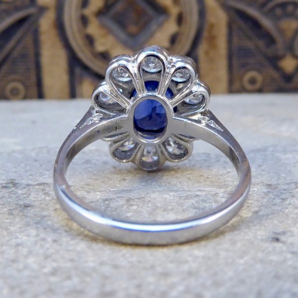 Oval Sapphire 1.70ct and Brilliant Cut Diamond Cluster Ring