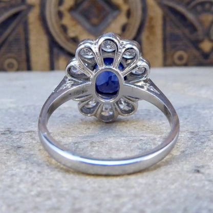 Oval Sapphire 1.70ct and Brilliant Cut Diamond Cluster Ring