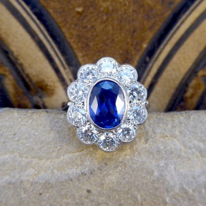 Oval Sapphire 1.70ct and Brilliant Cut Diamond Cluster Ring