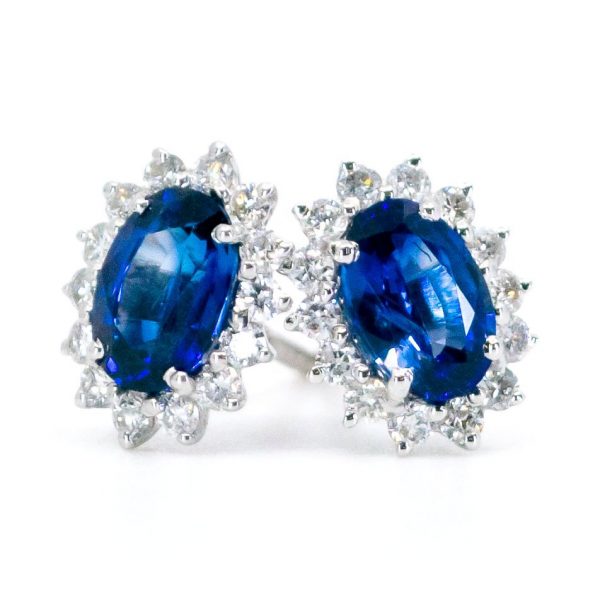 Oval Sapphire Diamond Cluster Earrings
