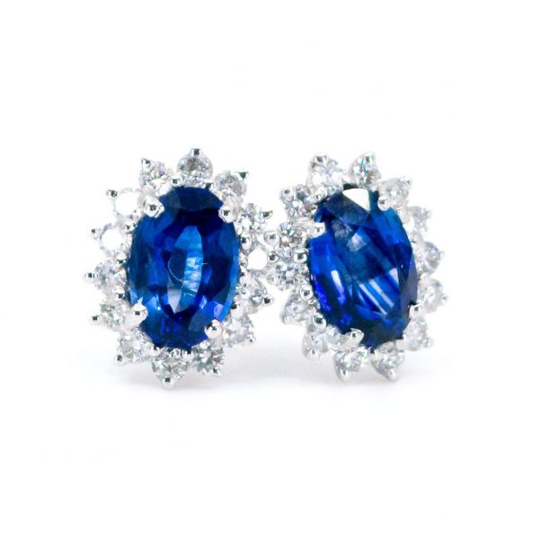 Oval Sapphire Diamond Cluster Earrings