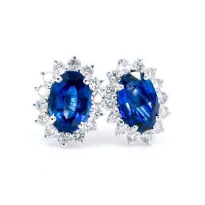 Oval Sapphire Diamond Cluster Earrings