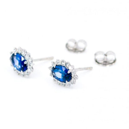 Oval Sapphire Diamond Cluster Earrings