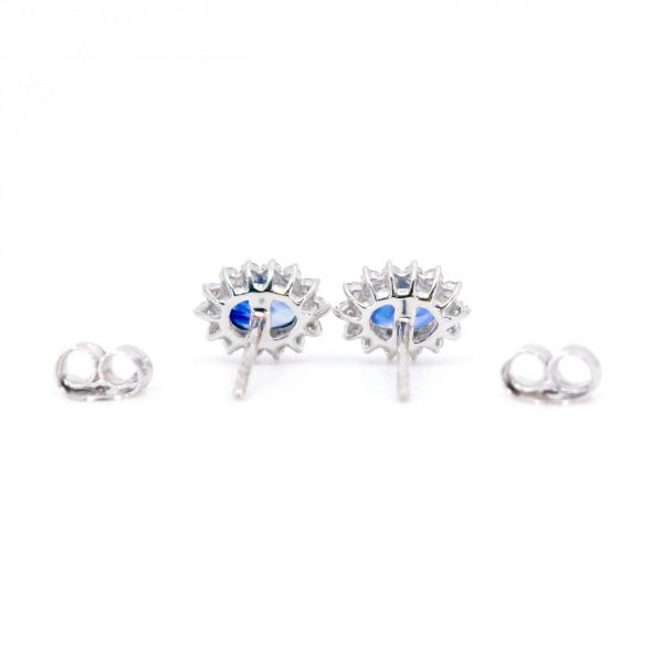 Oval Sapphire Diamond Cluster Earrings