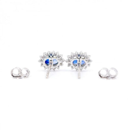 Oval Sapphire Diamond Cluster Earrings