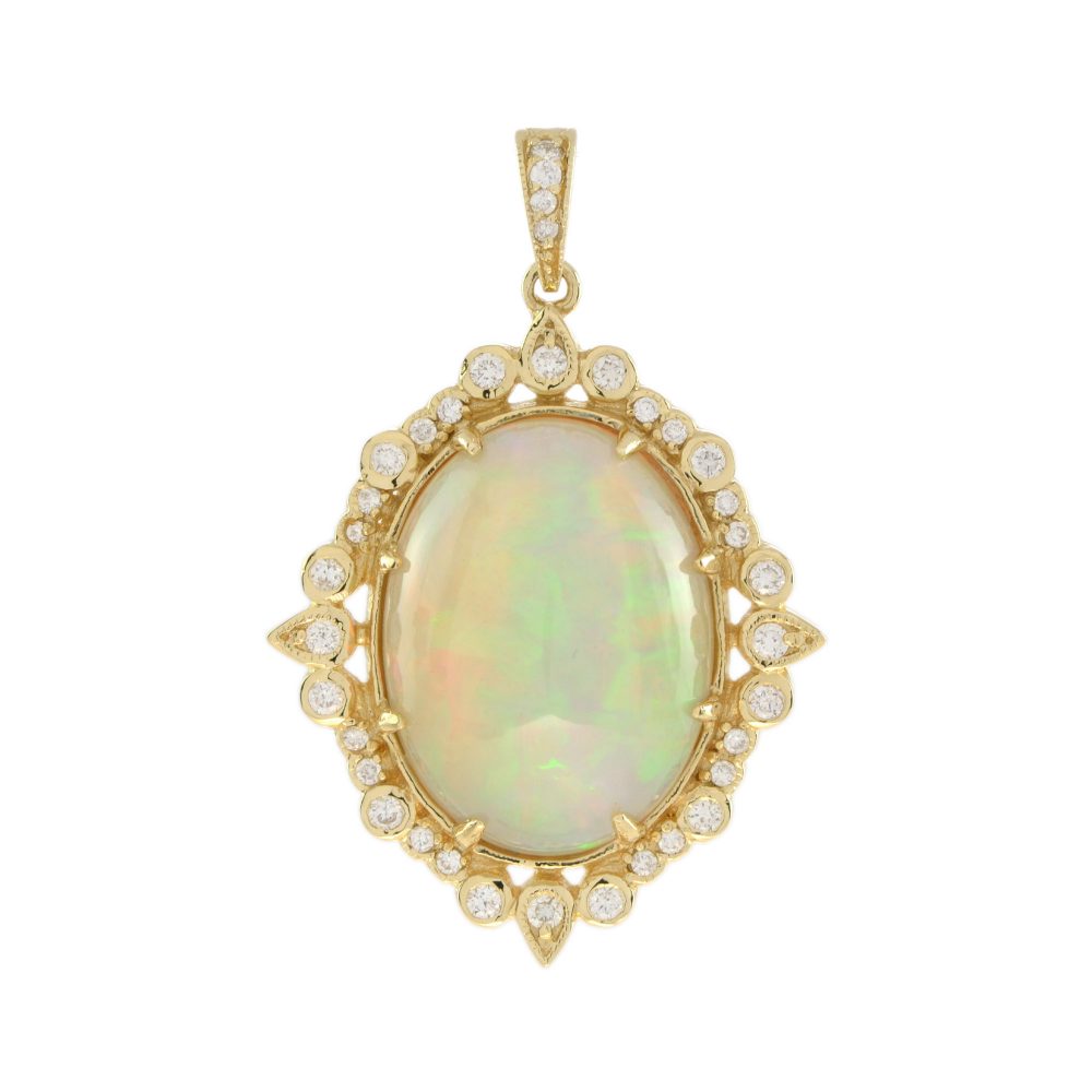 Modern 9.46ct Ethiopian Opal and Diamond Cluster Pendant