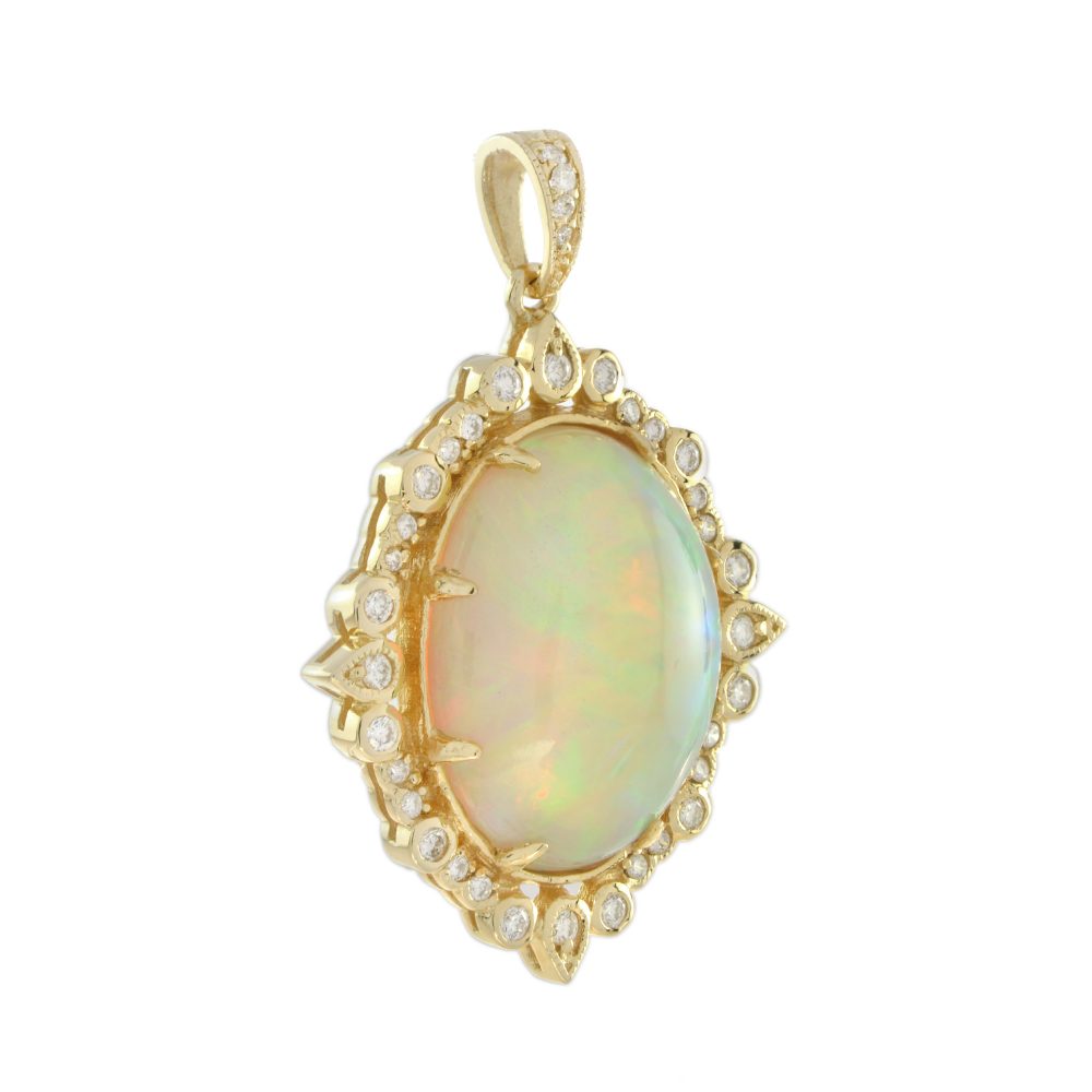 Modern 9.46ct Ethiopian Opal and Diamond Cluster Pendant