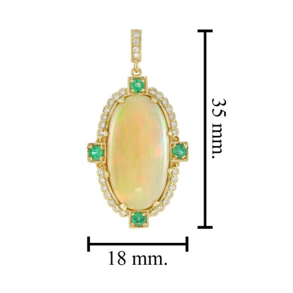 7.94ct Oval Cabochon Ethiopian Opal Pendant with Diamond and Emerald Cluster