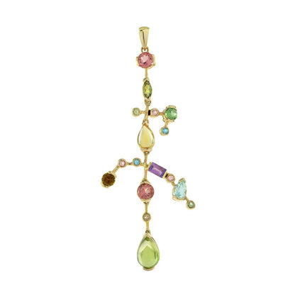 Contemporary Multi Gemstone Pendant in 14ct Yellow Gold set with tourmaline peridot and citrine