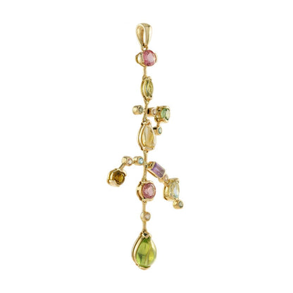 Contemporary Multi Gemstone Pendant in 14ct Yellow Gold set with tourmaline peridot and citrine