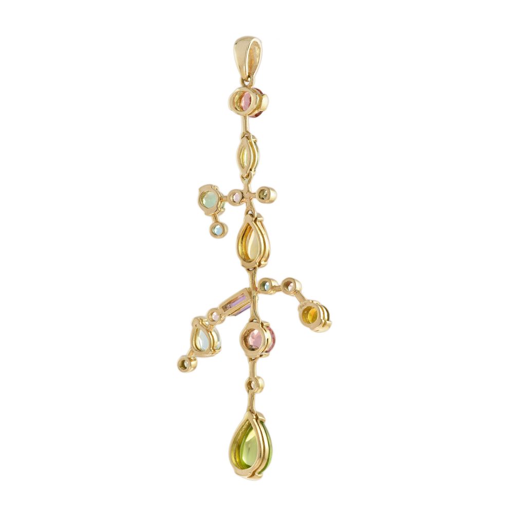 Contemporary Multi Gemstone Pendant in 14ct Yellow Gold