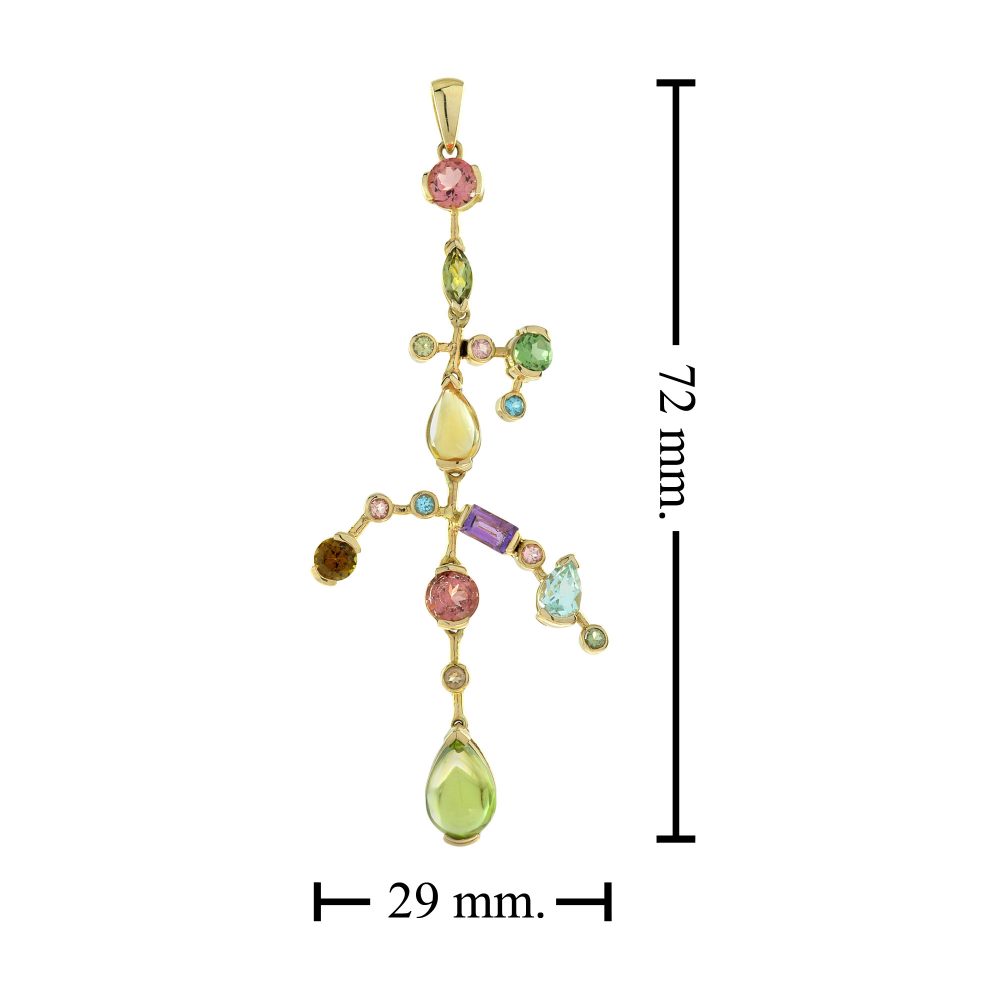 Contemporary Multi Gemstone Pendant in Yellow Gold
