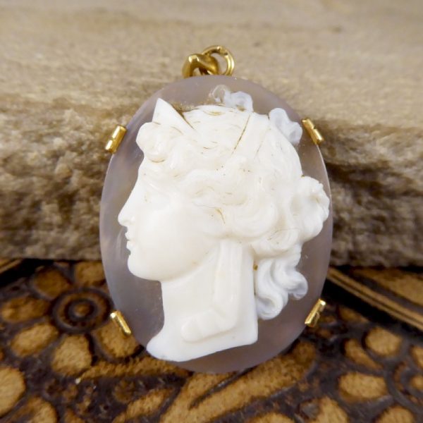 Antique Edwardian French Hallmarked Hard Stone Cameo Pendant