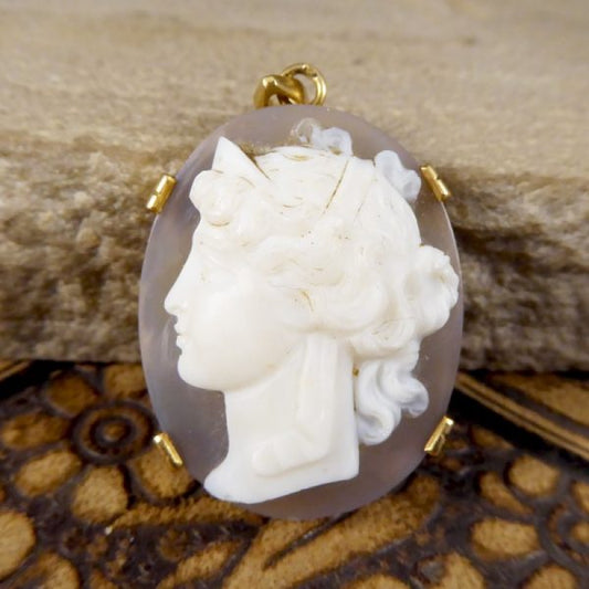 Antique Edwardian French Hallmarked Hard Stone Cameo Pendant