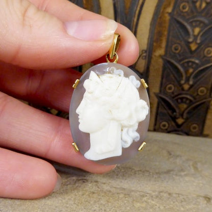 Antique Edwardian French Hallmarked Hard Stone Cameo Pendant