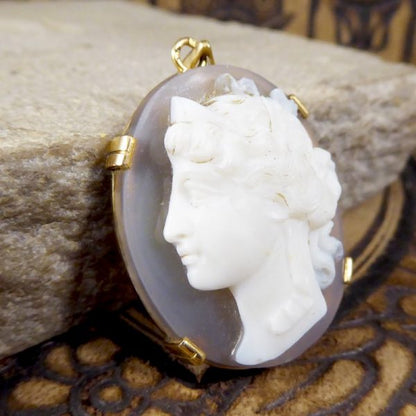 Antique Edwardian French Hallmarked Hard Stone Cameo Pendant