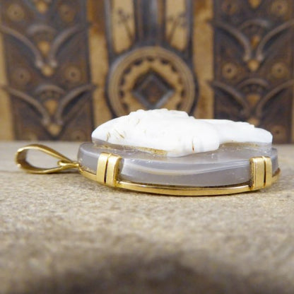 Antique Edwardian French Hallmarked Hard Stone Cameo Pendant