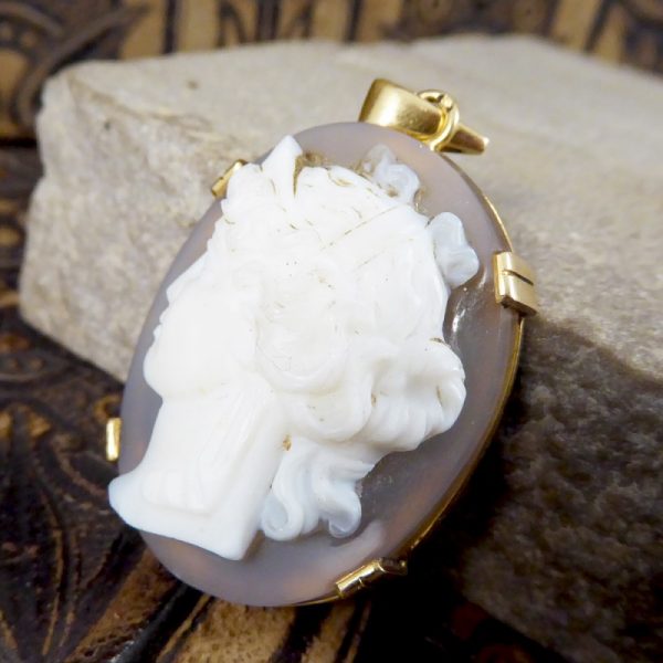 Antique Edwardian French Hallmarked Hard Stone Cameo Pendant