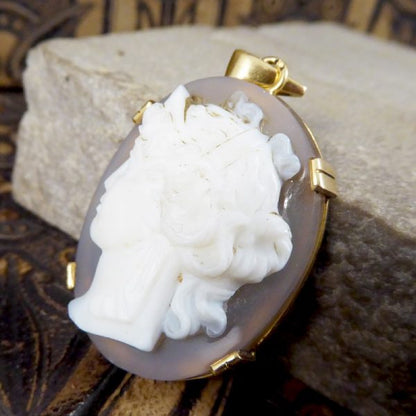 Antique Edwardian French Hallmarked Hard Stone Cameo Pendant