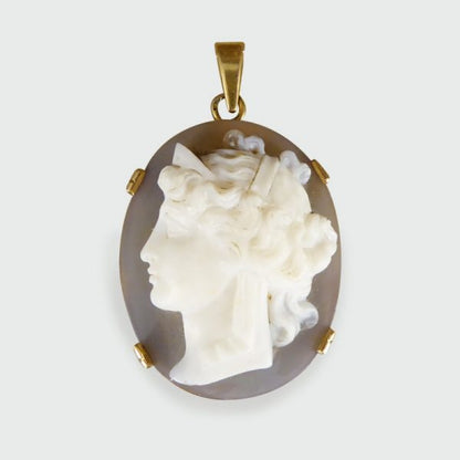 Antique Edwardian French Hallmarked Hard Stone Cameo Pendant
