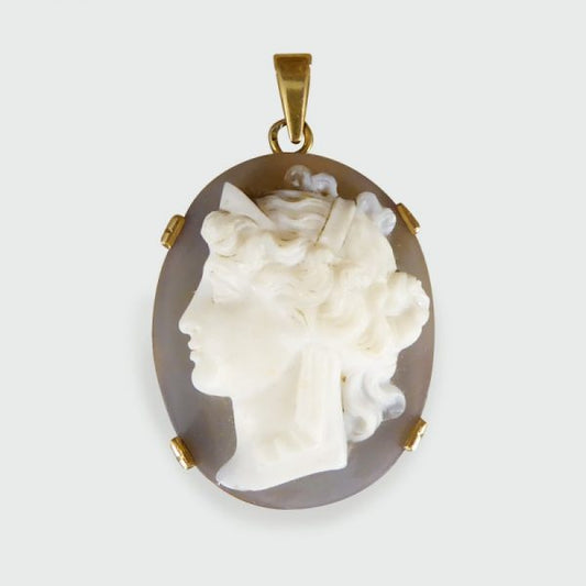 Antique Edwardian French Hallmarked Hard Stone Cameo Pendant